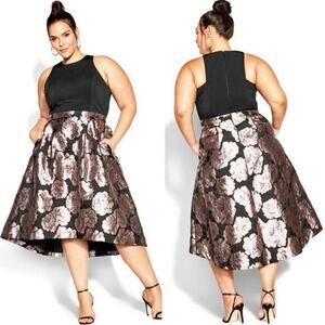 New! City Chic‎ Beatrice Dress in black with purple jacquard, plus size 24